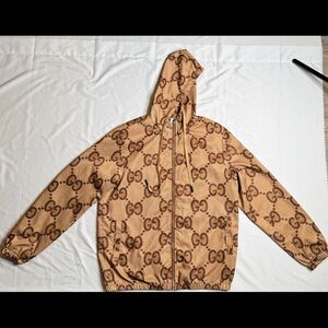 Gucci Brown Monogram Hooded Zip Jacket